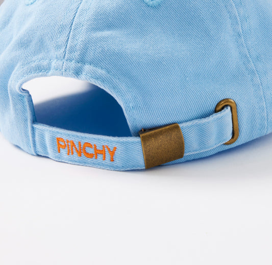 Light blue Club Pinchy Cap with an orange embroidered lobster