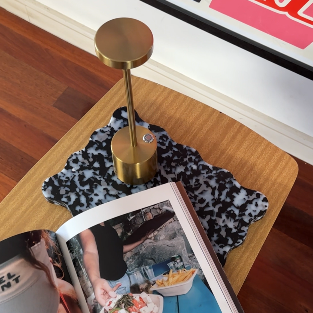 Black and white wavy Pinchy chopping board. Aesthetic kitchenware.