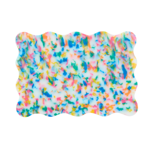 Mini rainbow wavy scalloped chopping board by Pinchy – aesthetic kitchen gift for home cooks.