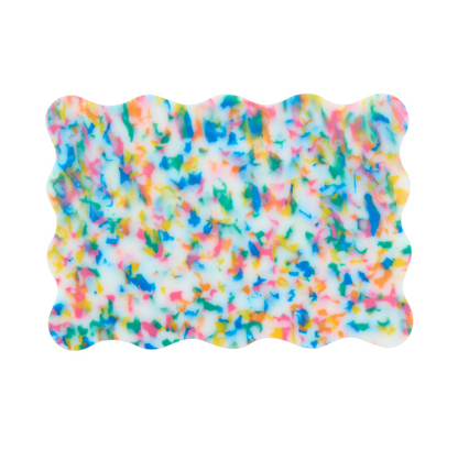 Mini rainbow wavy scalloped chopping board by Pinchy – aesthetic kitchen gift for home cooks.