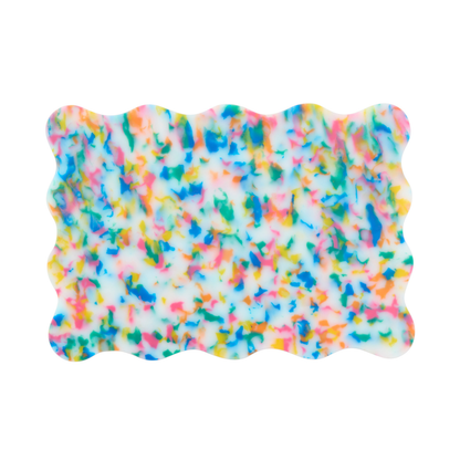 Mini rainbow wavy scalloped chopping board by Pinchy – aesthetic kitchen gift for home cooks.