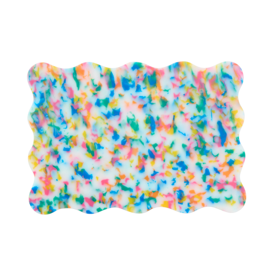 Mini rainbow wavy scalloped chopping board by Pinchy – aesthetic kitchen gift for home cooks.