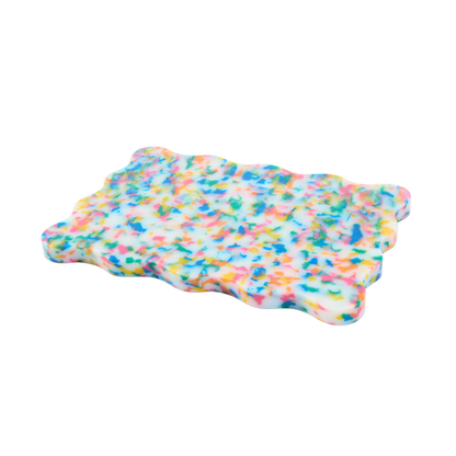 Mini rainbow wavy scalloped chopping board by Pinchy – aesthetic kitchen gift for home cooks.